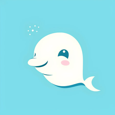 Cute cartoon white whale. Vector illustration in flat design style.の素材