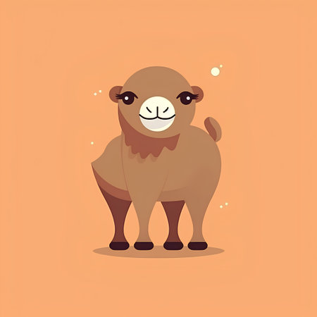 Cute cartoon camel. Vector illustration in a flat style. Isolated on orange background.の素材