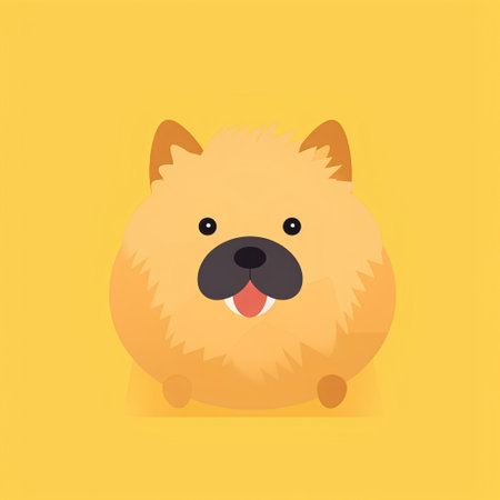 Cute cartoon pomeranian dog. Vector illustration isolated on yellow background.の素材