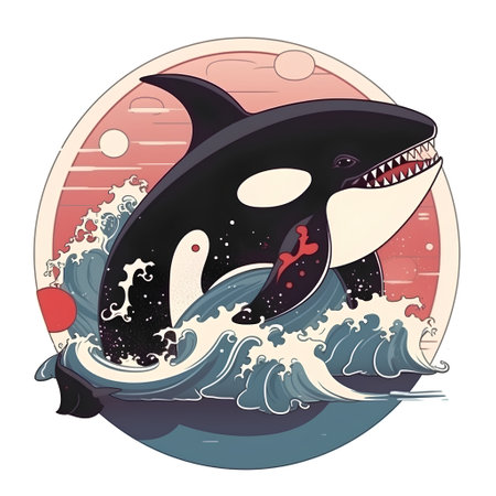 Cartoon killer whale in the ocean. Vector illustration of a killer whale.の素材