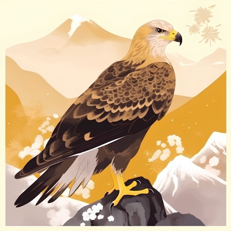 Eagle in the mountains. Vector illustration of a bird of prey.の素材