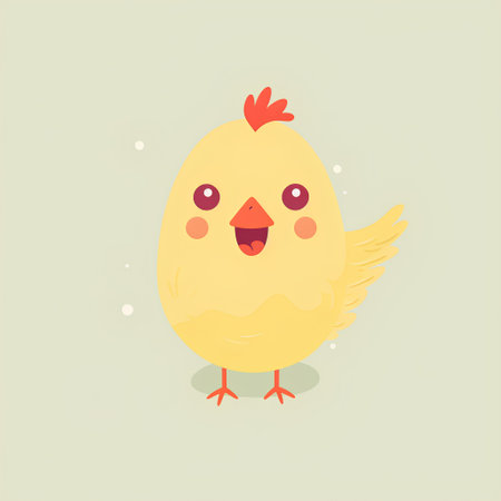 Cute chicken vector illustration. Cute cartoon chicken character. Happy chicken.の素材