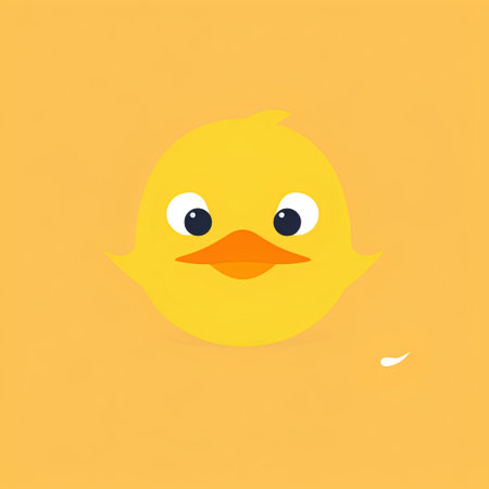 Cute yellow duckling on a yellow background. Vector illustration.の素材