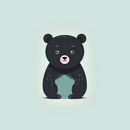 Cute cartoon black bear isolated on light blue background. Vector illustration.の素材
