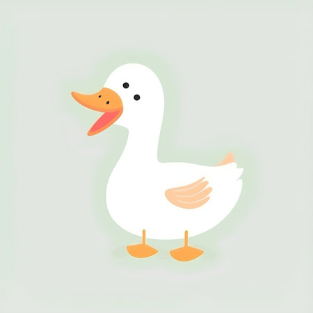 Duck isolated on green background. Vector illustration in flat style.の素材
