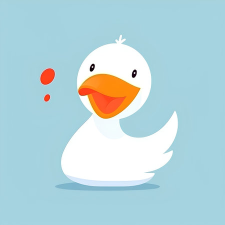 Cute cartoon duck on a blue background. Vector illustration for your designの素材