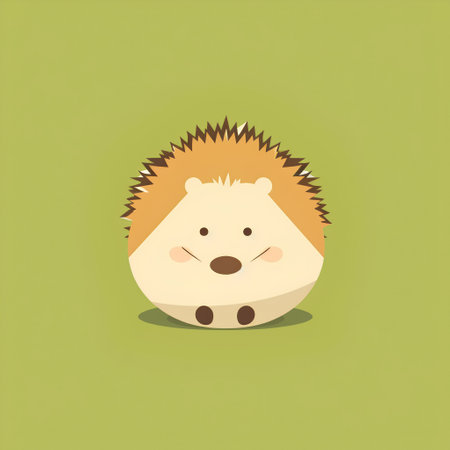 Cute hedgehog isolated on green background. Vector cartoon illustration.の素材