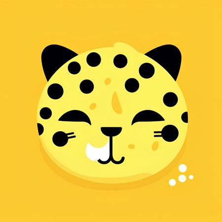 Funny face of leopard on yellow background. Vector illustration.の素材