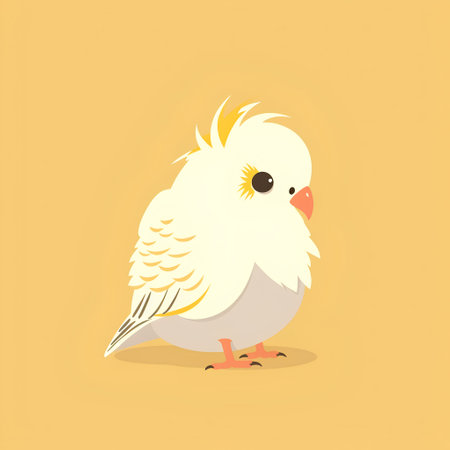 Cute white parrot isolated on yellow background. Vector illustration.の素材