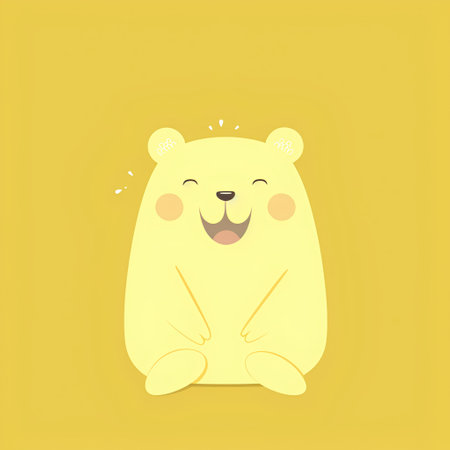 Cute cartoon white bear sitting on yellow background. Vector illustration.の素材