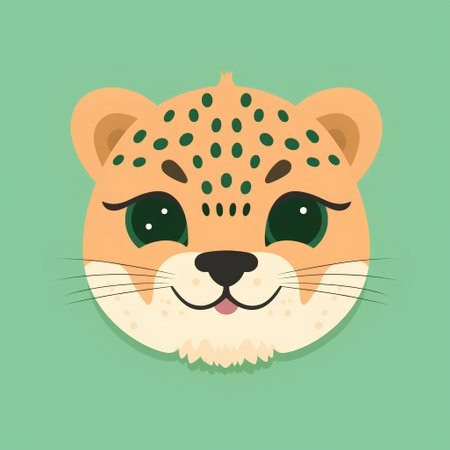 Cheetah head vector illustration. Cheetah face isolated on green background.の素材