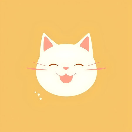 Cute cat face on yellow background. Vector illustration in flat style.の素材