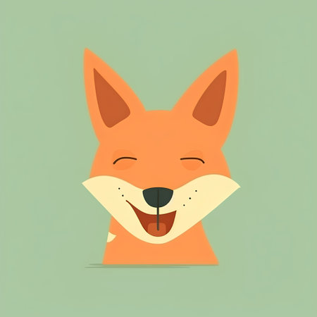 Cute fox vector illustration in flat style. Isolated on green background.の素材