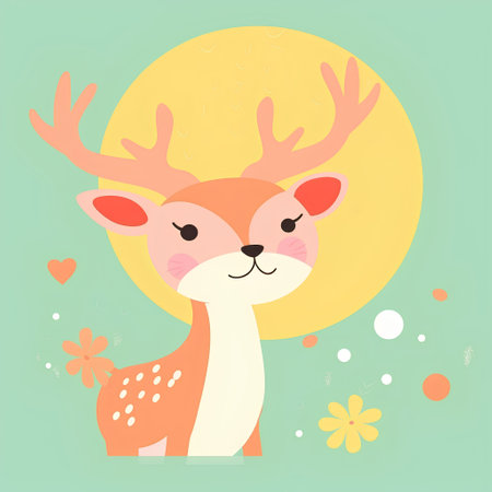 Cute cartoon deer with flowers. Vector illustration in flat style.の素材