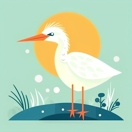 stork in the pond. vector illustration in flat design style.の素材