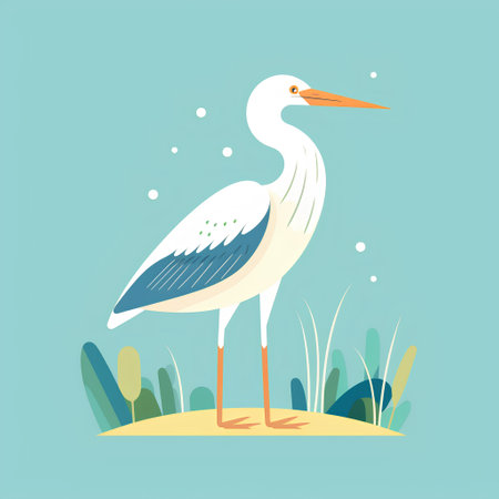 Cute stork on a green background. Vector illustration in flat style.の素材