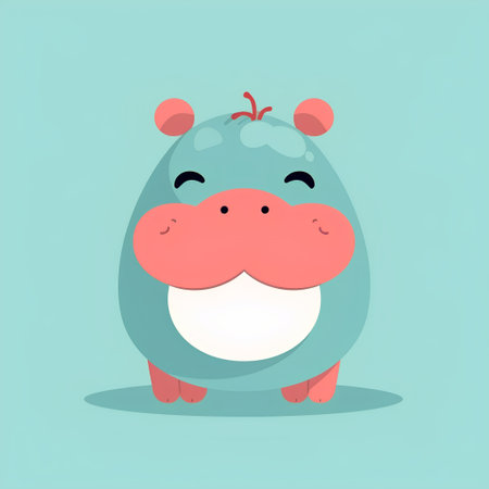Cute cartoon hippo character. Vector illustration in flat style.の素材