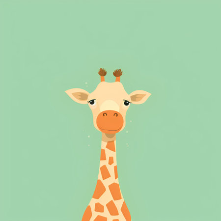 Giraffe vector illustration. Flat cartoon style. Isolated on green background.の素材