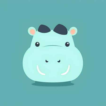 Cute cartoon hippo character. Vector illustration in flat style.の素材