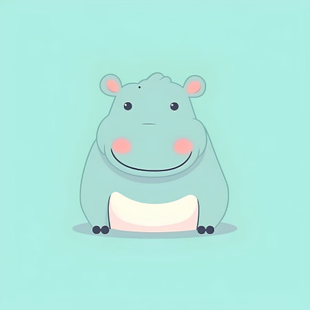 Cute hippopotamus vector illustration. Cute cartoon hippo.の素材