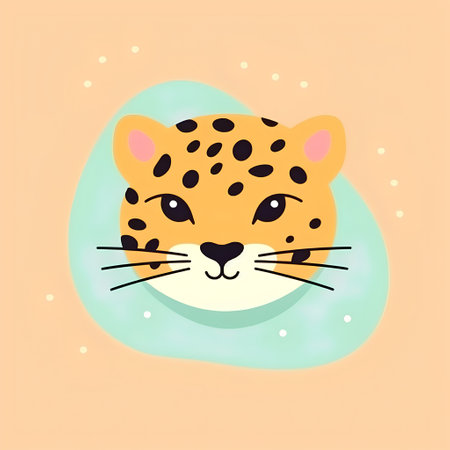Cute cartoon leopard face. Vector illustration in flat style.の素材