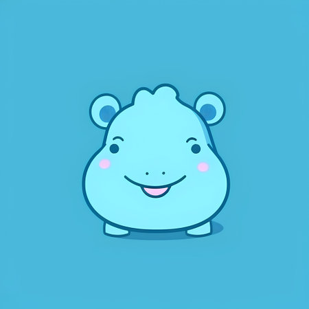Cute cartoon hippopotamus character. Vector illustration isolated on blue background.の素材