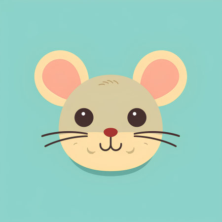 Cute cartoon mouse face. Vector illustration in flat design style.の素材
