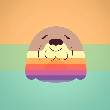 cute seal on the background of the rainbow. vector illustration.の素材