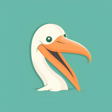 Cute cartoon pelican isolated on green background. Vector illustration.の素材