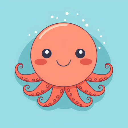 Cute cartoon octopus character. Vector illustration in a flat styleの素材