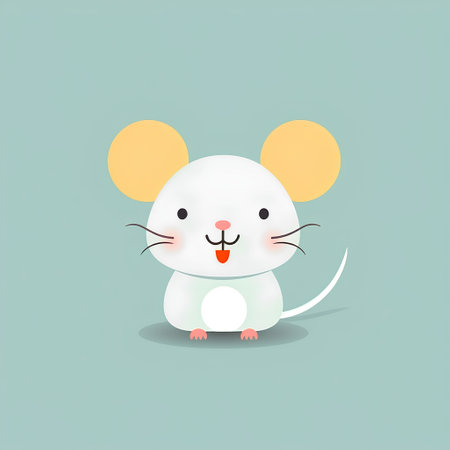 Cute cartoon mouse. Vector illustration. Isolated on blue background.の素材