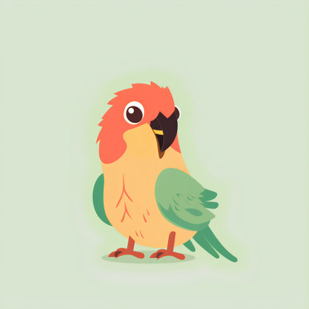 Cute parrot bird isolated on green background. Vector illustration.の素材