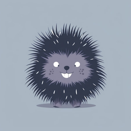 Cute cartoon hedgehog. Vector illustration on light blue background.の素材