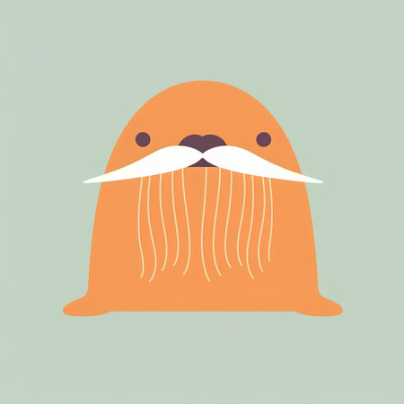 Funny cartoon walrus with mustache. Vector illustration in flat styleの素材