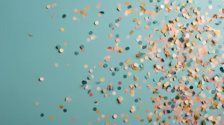 Confetti on a blue background. Festive background with confetti.の素材