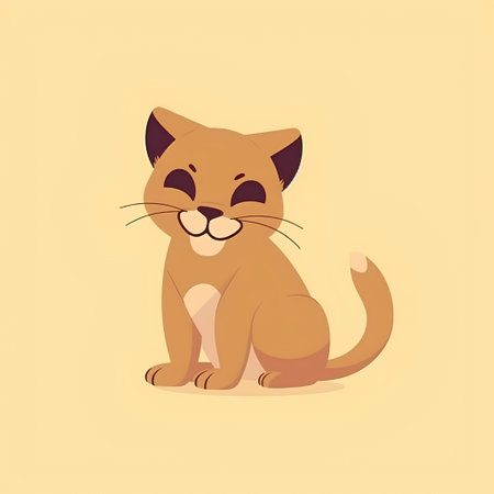 Cute cartoon cat. Vector illustration. Isolated on yellow background.の素材