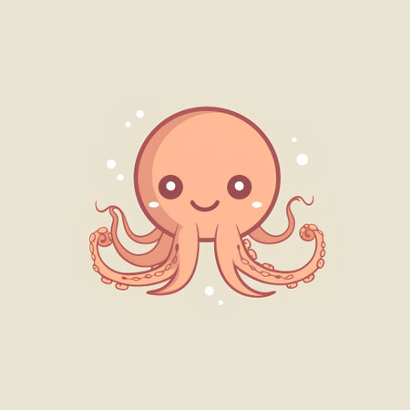 Cute cartoon octopus. Vector flat illustration. Isolated on white background.の素材