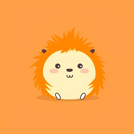 Cute cartoon lion isolated on orange background. Animal character design. Vector illustrationの素材
