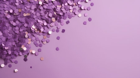 Purple confetti on a purple background. Flat lay, top view.の素材