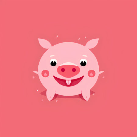 Cute pig cartoon vector illustration. Isolated on pink background.の素材
