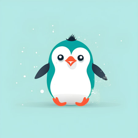 Cute penguin on a turquoise background. Vector illustration.の素材
