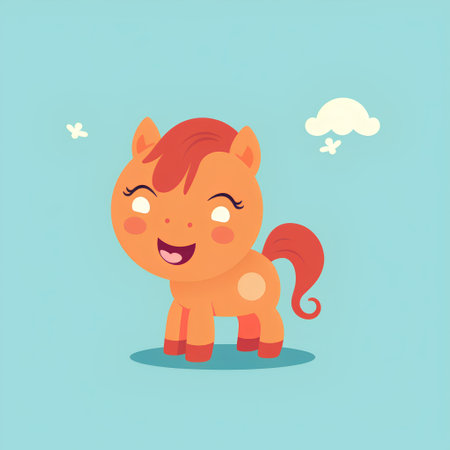 Cute cartoon horse vector illustration. Cute little horse character.の素材
