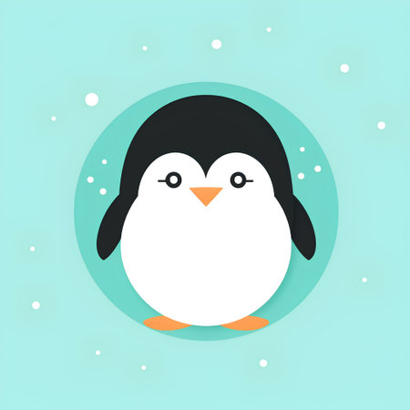 Cute penguin on a blue background. Vector illustration in flat style.の素材