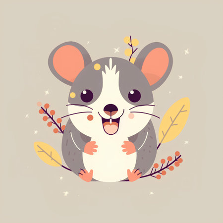 Cute cartoon mouse character. Vector illustration in a flat style.の素材