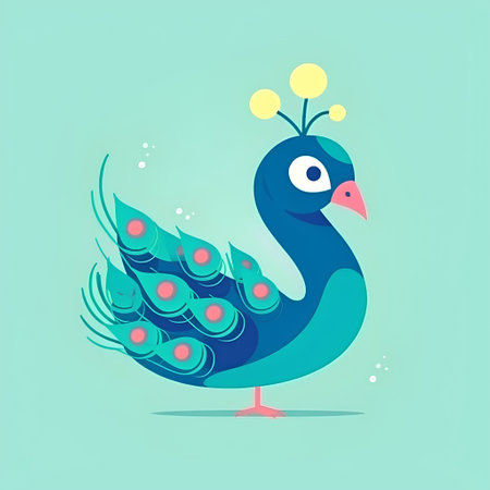 Peacock with flowers. Vector illustration in flat cartoon style.の素材