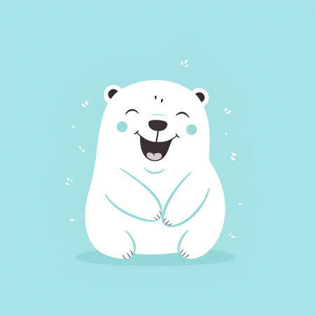 Cute cartoon white polar bear on a blue background. Vector illustrationの素材