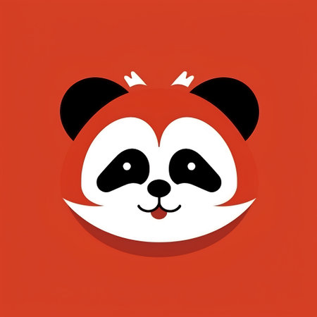 Cute panda face on a red background. Vector illustration.の素材