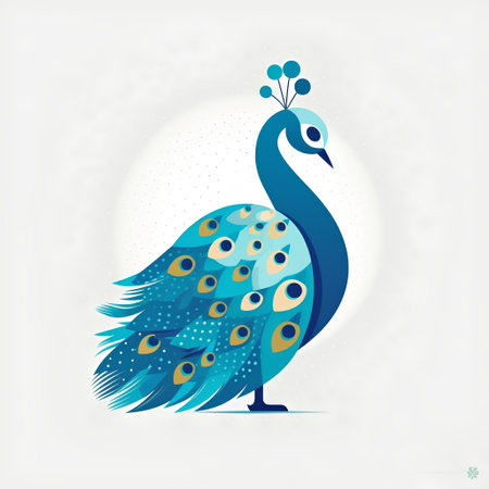 Peacock. Vector illustration. Flat design style. Isolated on white background.の素材