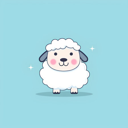 Cute cartoon sheep. Vector illustration on blue background. Flat design.の素材