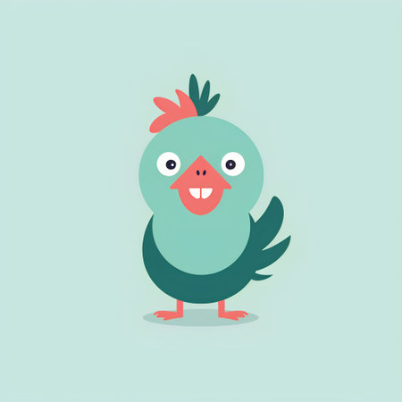 Cute chicken. Vector illustration in flat style. Isolated on green background.の素材
